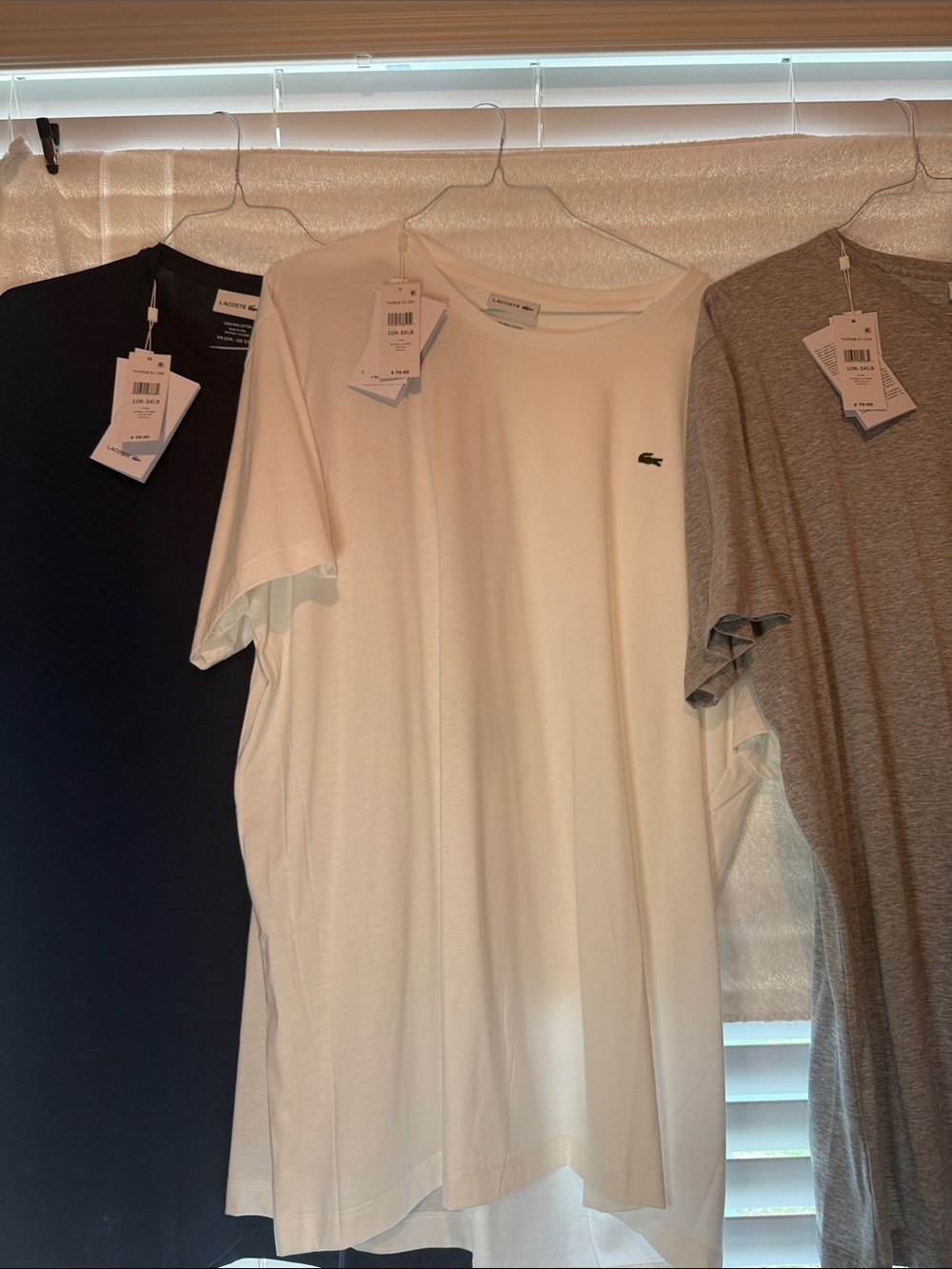 (3) Lacoste Men’s Short Sleeve Crew/V Neck T-Shirt Navy, White, Gray 3XLB 10R